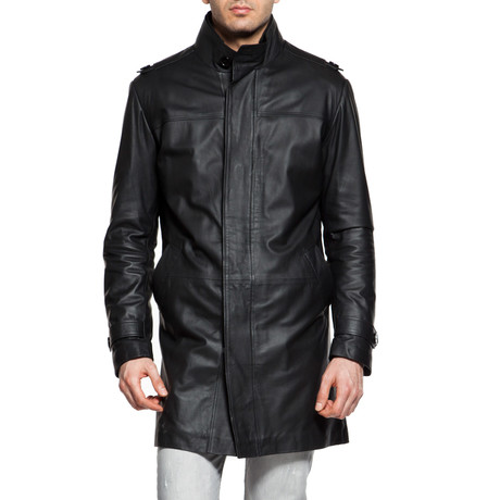 Matte Stand Collar Long Jacket // Black Taffeta (L)
