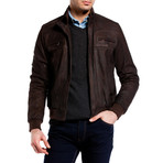 Suede Zip-Up Jacket // Brown (XL)