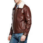 Faux Fur Trimmed Pilot Jacket // Brown (M)