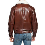 Faux Fur Trimmed Pilot Jacket // Brown (M)