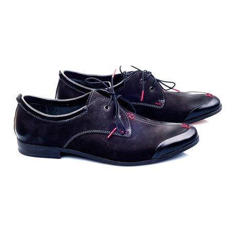Top Stiched Curved Captoe Derby // Black (Size: 41)