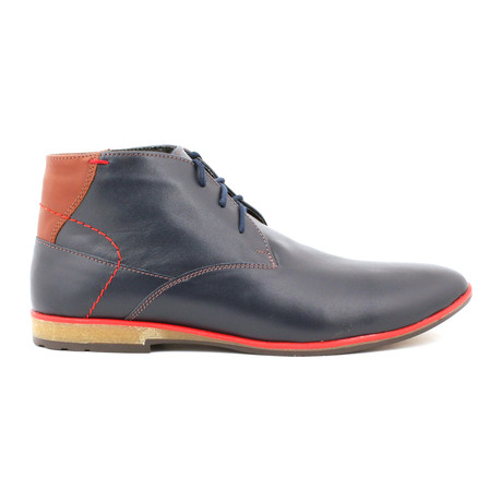 Contrast Stiched Lace-Up Chukka // Navy (Size: 40)