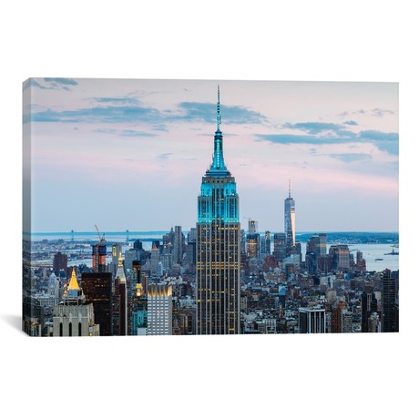 Empire State Building At Dusk, Midtown, New York City (18"W x 26"H x 0.75"D)