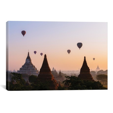 Hot Air Balloon Tours At Sunrise, Bagan Archaeological Zone, Myanmar (18"W x 26"H x 0.75"D)