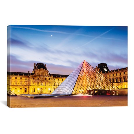 The Louvre Palace and Pyramid At Dawn, Paris, Ile-de-France (18"W x 26"H x 0.75"D)