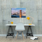 Tower Of Golden Gate Bridge At Dusk With Financial District, San Francisco, CA (18"W x 26"H x 0.75"D)