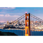 Tower Of Golden Gate Bridge At Dusk With Financial District, San Francisco, CA (18"W x 26"H x 0.75"D)