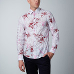 Etched Floral Dress Shirt // White + Red (L)