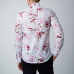 Etched Floral Dress Shirt // White + Red (S)