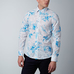 Etched Floral Dress Shirt // White + Turquoise (2XL)