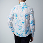 Etched Floral Dress Shirt // White + Turquoise (2XL)