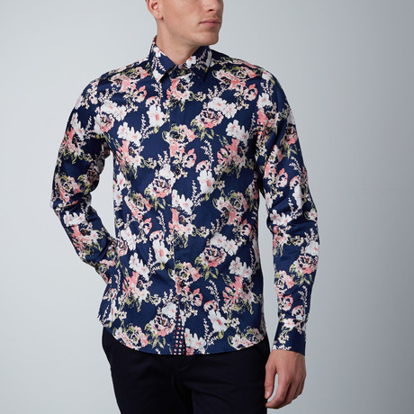 Victorian Floral Dress Shirt // Navy (XS)