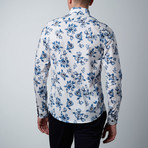 Abstract Rose Dress Shirt // White + Blue (L)