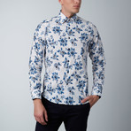 Abstract Rose Dress Shirt // White + Blue (S)
