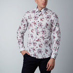 Abstract Rose Dress Shirt // White + Red (XL)