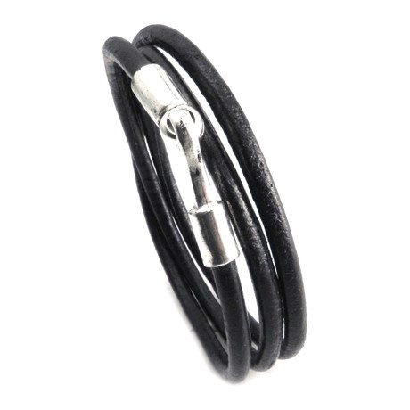 AMiGAZ // 3 Wrap Leather Bracelet // Black + Silver (Small)