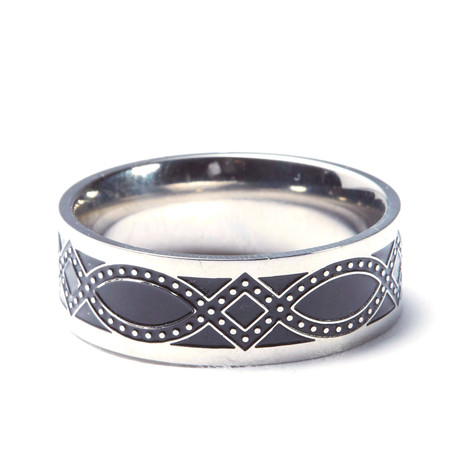 Stainless Steel Fancy 2-Tone Ring (Size: 8)