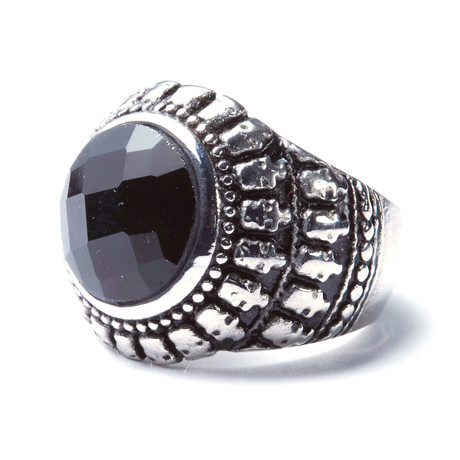 Stainless Steel Onyx Ring (Size: 8)