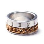 2-Tone Gold Stainless Steel Cuban Link + Roman Ring (Size: 9)