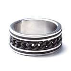 2-Tone Stainless Steel Cuban Link Ring (Size: 9)