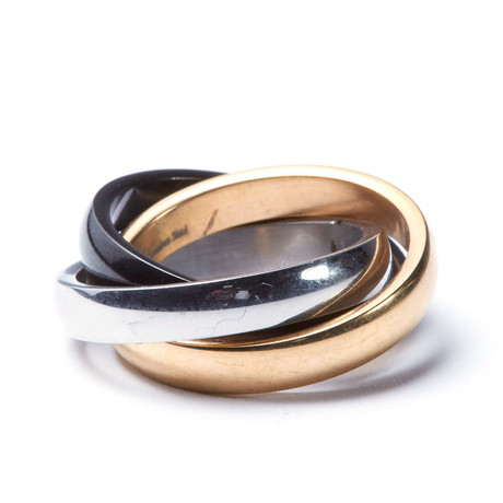 2-Tone + Gold Stainless Steel 3-Interlocked Ring (Size: 6)