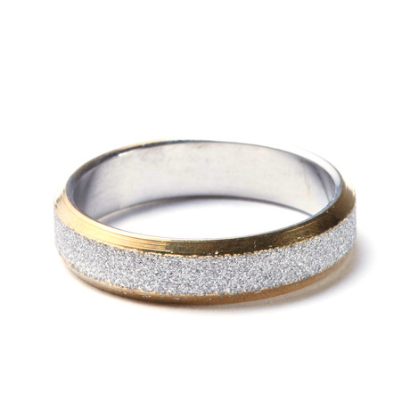 2-Tone Gold Stainless Steel Laser-Cut Ring (Size: 9)