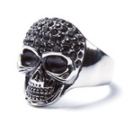 Stainless Steel Skull + Austrian Crystals Ring (Size: 9)