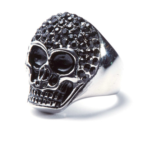 Stainless Steel Crystal Skull Ring (Size: 8)