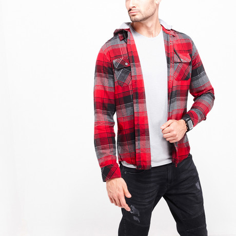 Hooded Check Shirt // Red (S)