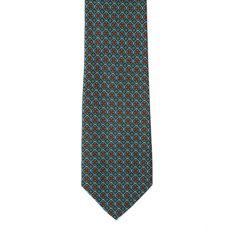 Silk Tie // Dark Green + Blue Print