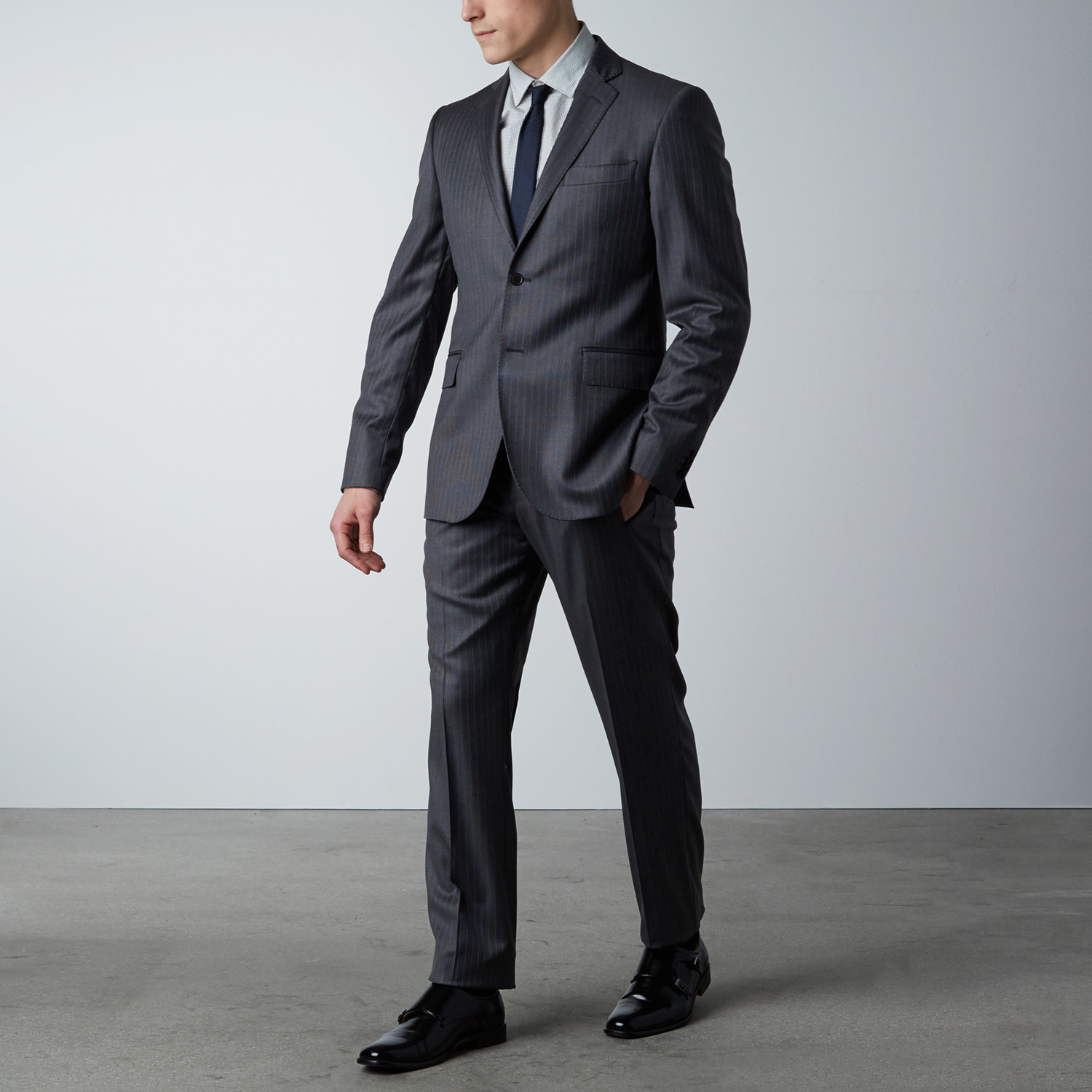 Pierre Balmain // Two Suit // Grey + Stripe (Euro: 46) - Designer Suiting - Touch Modern