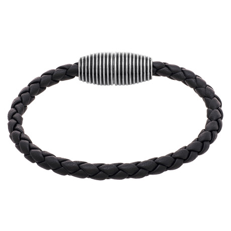 Christopher Line Clasp Leather Bracelet // Black