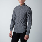 Cherry Print Pinstripe Long-Sleeve Shirt // Charcoal (L)