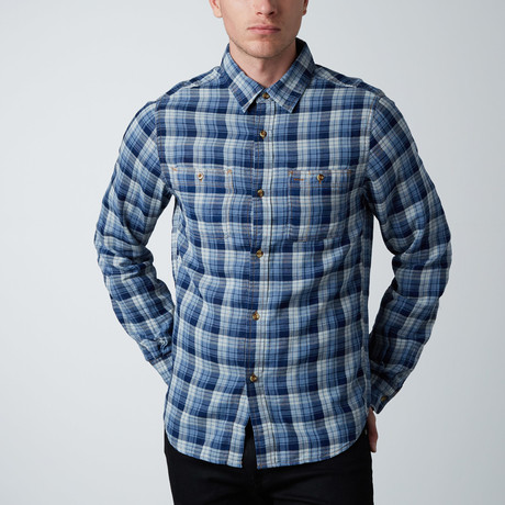 Double Faced Plaid Long-Sleeve Shirt // Indigo (S)