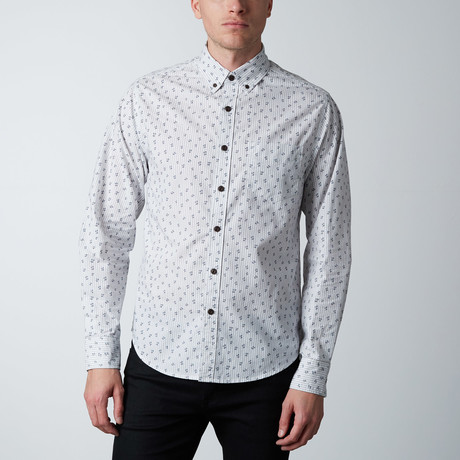 Cherry Print Pinstripe Long-Sleeve Shirt // White (S)