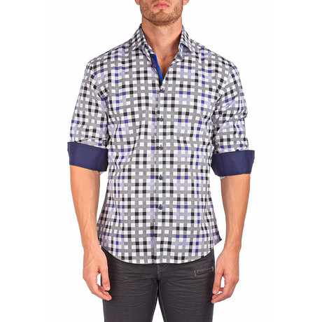Long-Sleeve Button-Down Check Shirt // Black + Navy (XS)