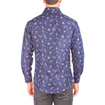 Long-Sleeve Button-Up Paisley Floral Shirt // Navy (S)