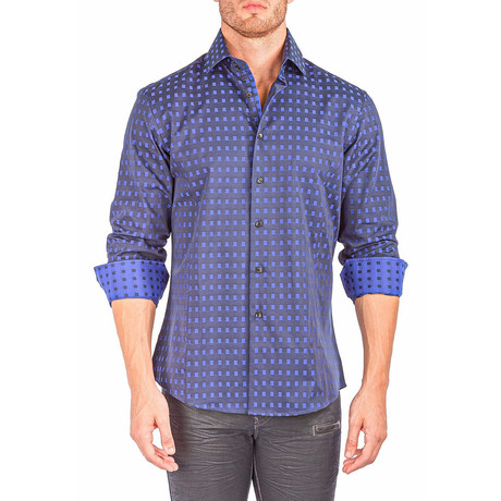 Long-Sleeve Button-Down Micro-Square Shirt // Blue (4XL)