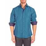 Long-Sleeve Button-Up Micro-Diamond Shirt // Blue (S)