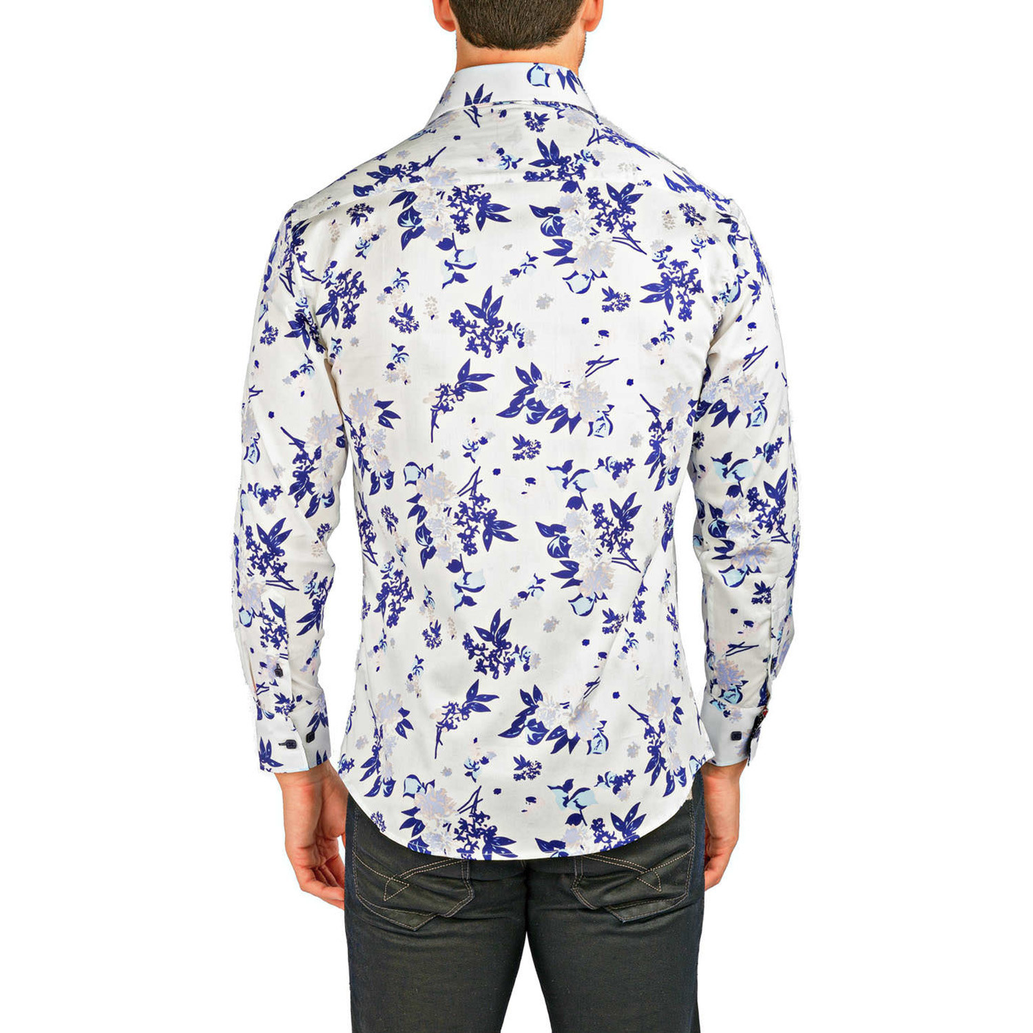 Long-Sleeve Button-Up Floral Shirt // White (2XL) - BESPOKE - Touch of ...
