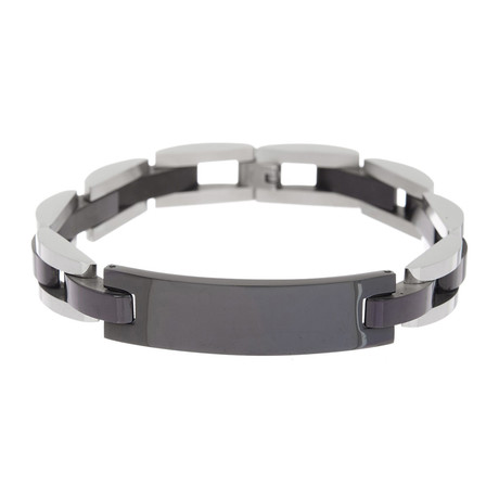 Polished Black + Stainless Steel Semi Circle Link ID Bracelet