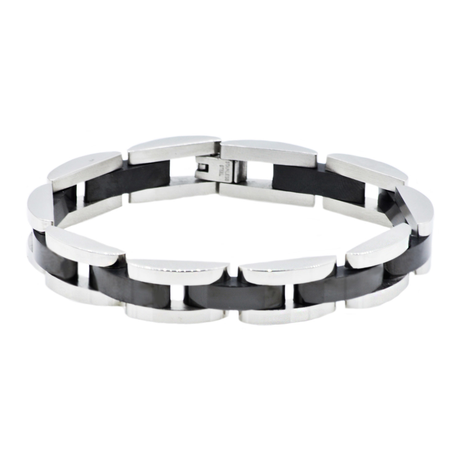 Polished Stainless Steel Semi Circle Link Bracelet (Chocolate + Silver ...