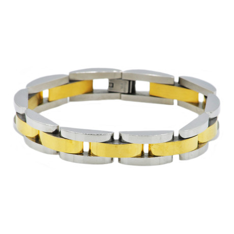 Polished Steel + 18K Gold Plated Stainless Steel Semi Circle Link Bracelet