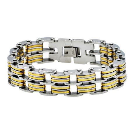 Polished Steel + 18K Gold + Stainless Steel 2 Tier Link Bracelet