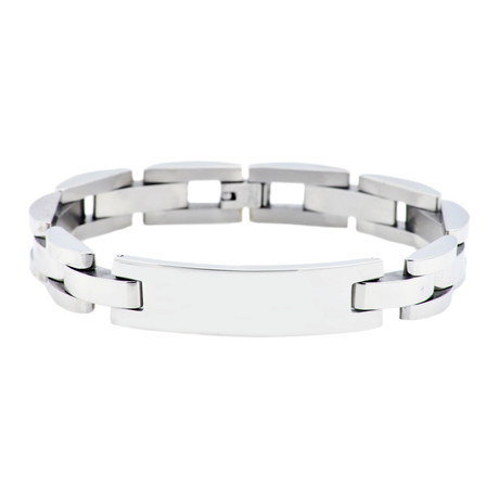 Polished Stainless Steel Semi Circle Link ID Bracelet