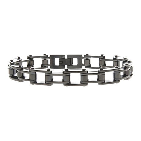 Polished Stainless Steel Bicycle Link Bracelet // Black (Silver)