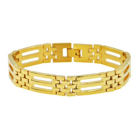 Polished 18K Gold Triple Bar Link Bracelet