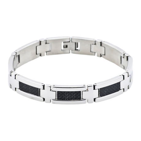 Stainless Steel + Carbon Fiber Link Bracelet // Black