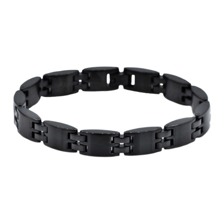 Brushed + Polished Black Stainless Steel Hinge Link Bracelet