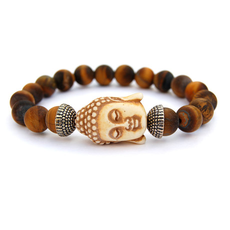 Tiger Eye Buddha Bracelet // Brown (6.5”L)